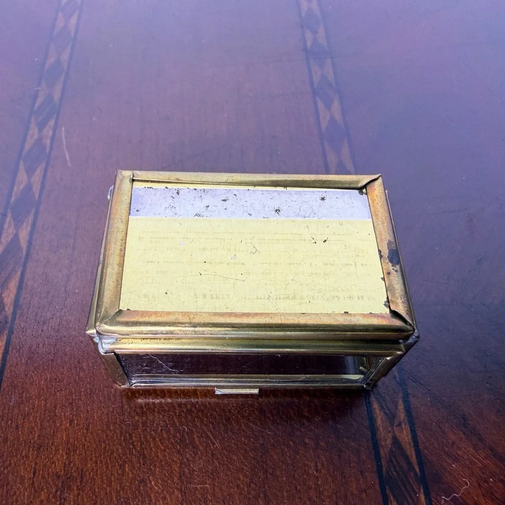 Vintage Etched Floral Glass Brass Trinket Box Gold Small‎ Cottagecore Vanity